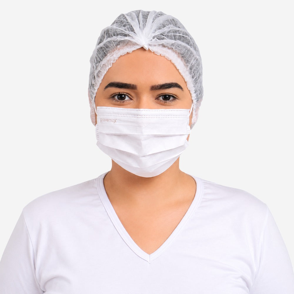Máscara Descartável Tripla de TNT Branca com Elástico e Clip Nasal Pacote com 50 Prevemax RDES00140