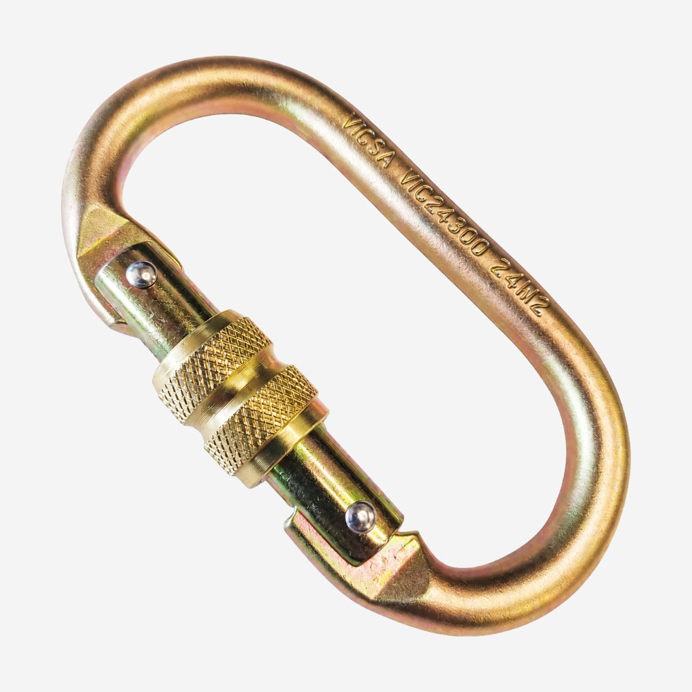 Mosquetão de Segurança Oval para Ancoragem Trabalho em Altura Aço Forjado 17mm Trava Dupla Rosca 23kN VICSA VIC24300