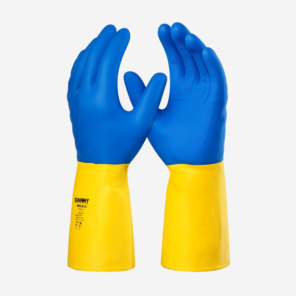 Luva de Proteção Produtos Químicos Abrasão Altas Temperaturas Até 250º C Látex e Neoprene Azul Com Forro em Algodão Danny Neolátex DA-224D C.A. 5774