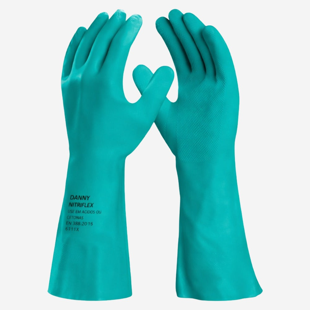 Luva de Proteção Produtos Químicos Antiderrapante Nitrílica Verde Cano 33 cm Danny Nitriflex Sem Forro DA-36.100 C.A 40188