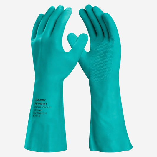 Luva de Proteção Produtos Químicos Antiderrapante Nitrílica Verde Cano 33 cm Danny Nitriflex Sem Forro DA-36.100 C.A 40188