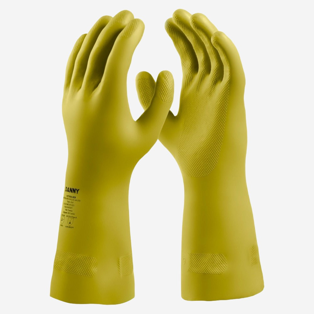 Luva de Proteção Produtos Químicos Borracha Nitrílica Amarela Palma Antiderrapante Danny Nitrisilver DA-36.400 AM C.A 43794
