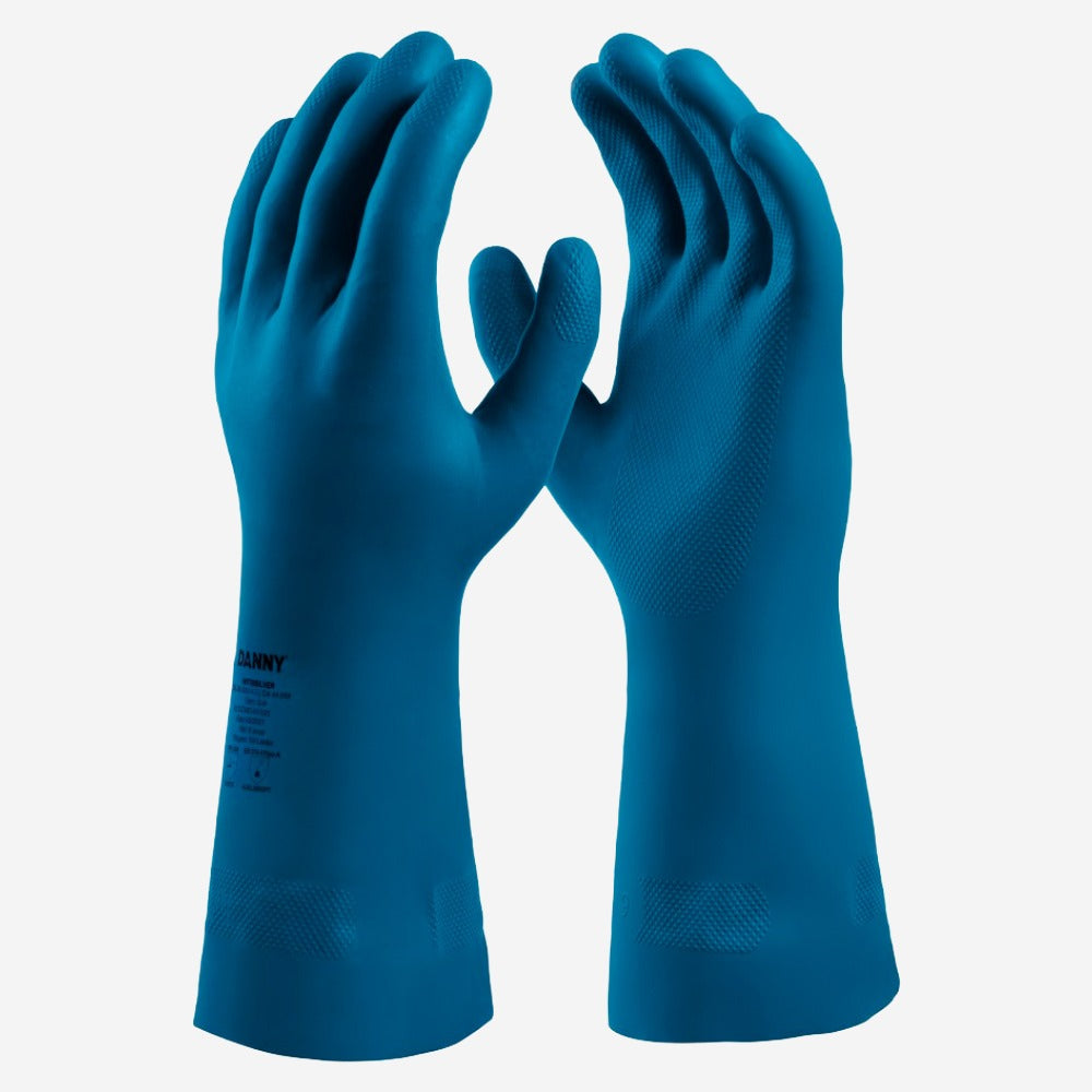 Luva de Proteção Produtos Químicos Borracha Nitrílica Azul Palma Antiderrapante Danny Nitrisilver DA-36.400 AZ C.A 43861
