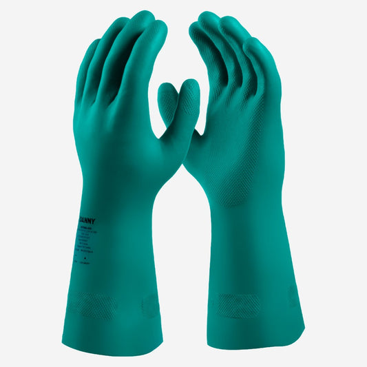 Luva de Proteção Produtos Químicos Borracha Nitrílica Verde Palma Antiderrapante Danny Nitrisilver DA-36.400 VD C.A 44058