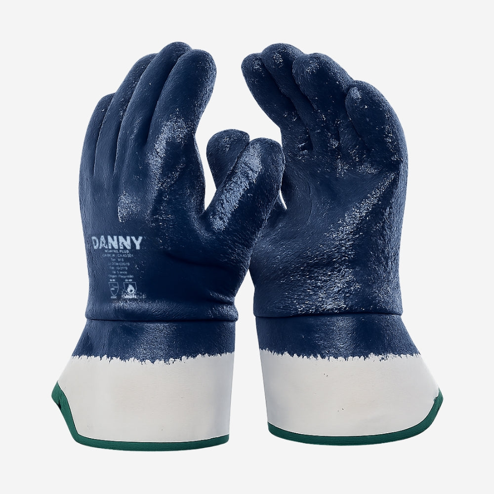 Luva de Proteção Produtos Químicos Anticorte Altas Temperaturas Até 250º C Com Punho Lona Algodão Com Banho Nitrílico Azul Danny Novatril Plus DA-SN296 C.A. 43501