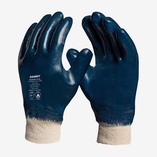 Luva de Proteção Produtos Químicos Anticorte  Algodão Com Banho Nitrílico Azul Danny Novatril DA-SN186 C.A. 35898