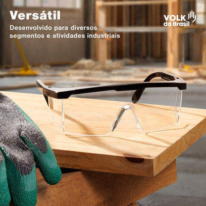 Óculos de Segurança Incolor Frontal e Lateral Lente em Policarbonato Antirrisco Haste Preta Volk Vvision 100 24.24.288.11 C.A 42716