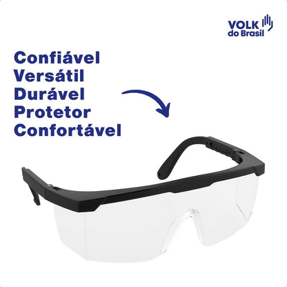 Óculos de Segurança Incolor Frontal e Lateral Lente em Policarbonato Antirrisco Haste Preta Volk Vvision 100 24.24.288.11 C.A 42716