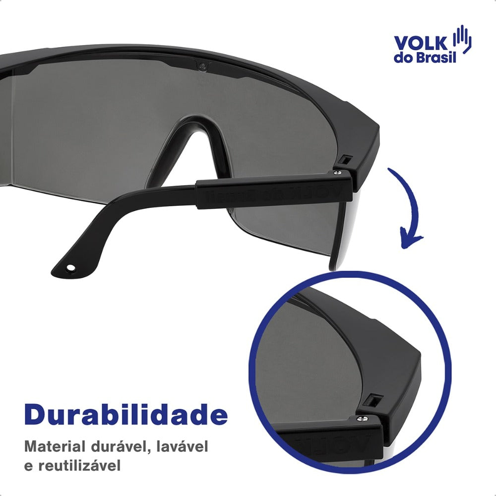 Óculos de Segurança Cinza Frontal e Lateral Lente em Policarbonato Antirrisco Haste Preta Volk Vvision 100 24.24.288.11 C.A 42716