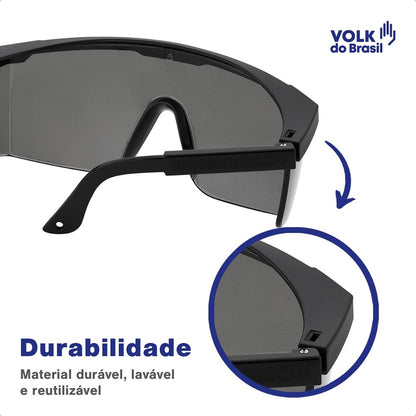 Óculos de Segurança Cinza Frontal e Lateral Lente em Policarbonato Antirrisco Haste Preta Volk Vvision 100 24.24.288.11 C.A 42716
