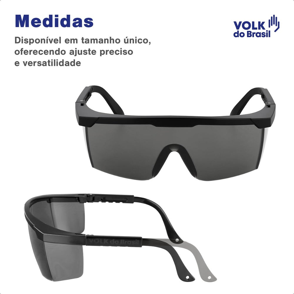 Óculos de Segurança Cinza Frontal e Lateral Lente em Policarbonato Antirrisco Haste Preta Volk Vvision 100 24.24.288.11 C.A 42716