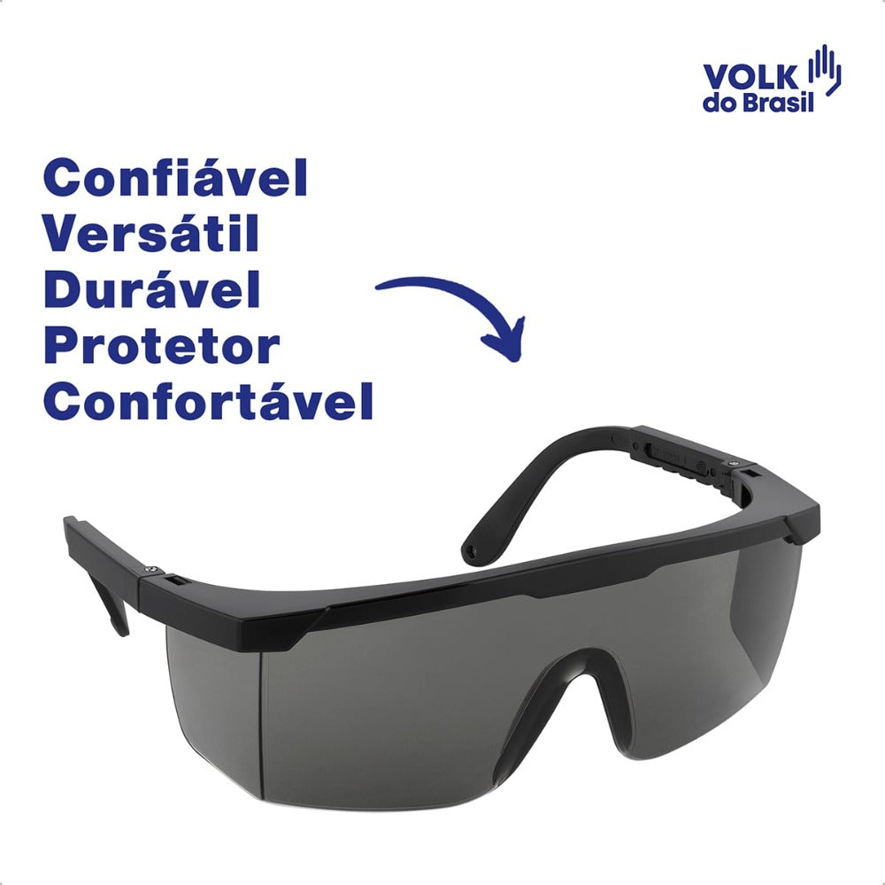 Óculos de Segurança Cinza Frontal e Lateral Lente em Policarbonato Antirrisco Haste Preta Volk Vvision 100 24.24.288.11 C.A 42716