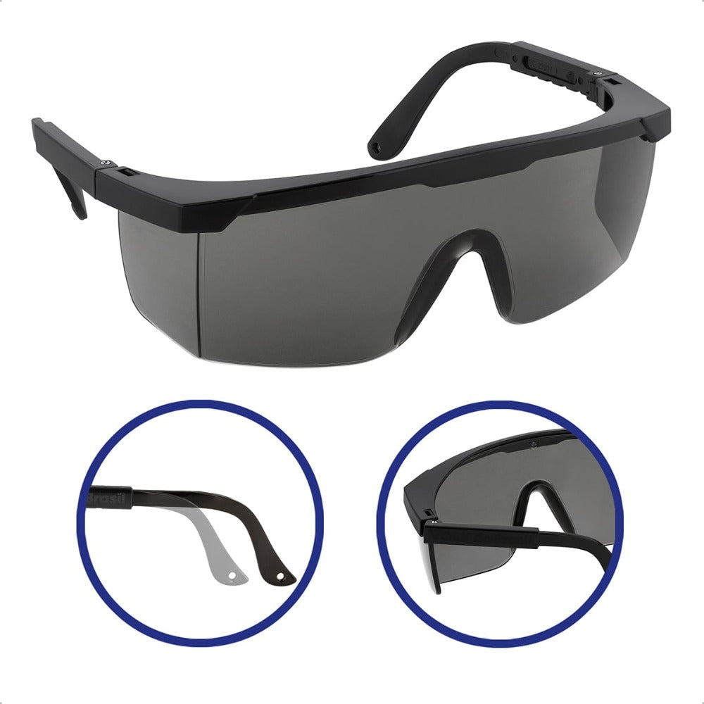 Óculos de Segurança Cinza Frontal e Lateral Lente em Policarbonato Antirrisco Haste Preta Volk Vvision 100 24.24.288.11 C.A 42716