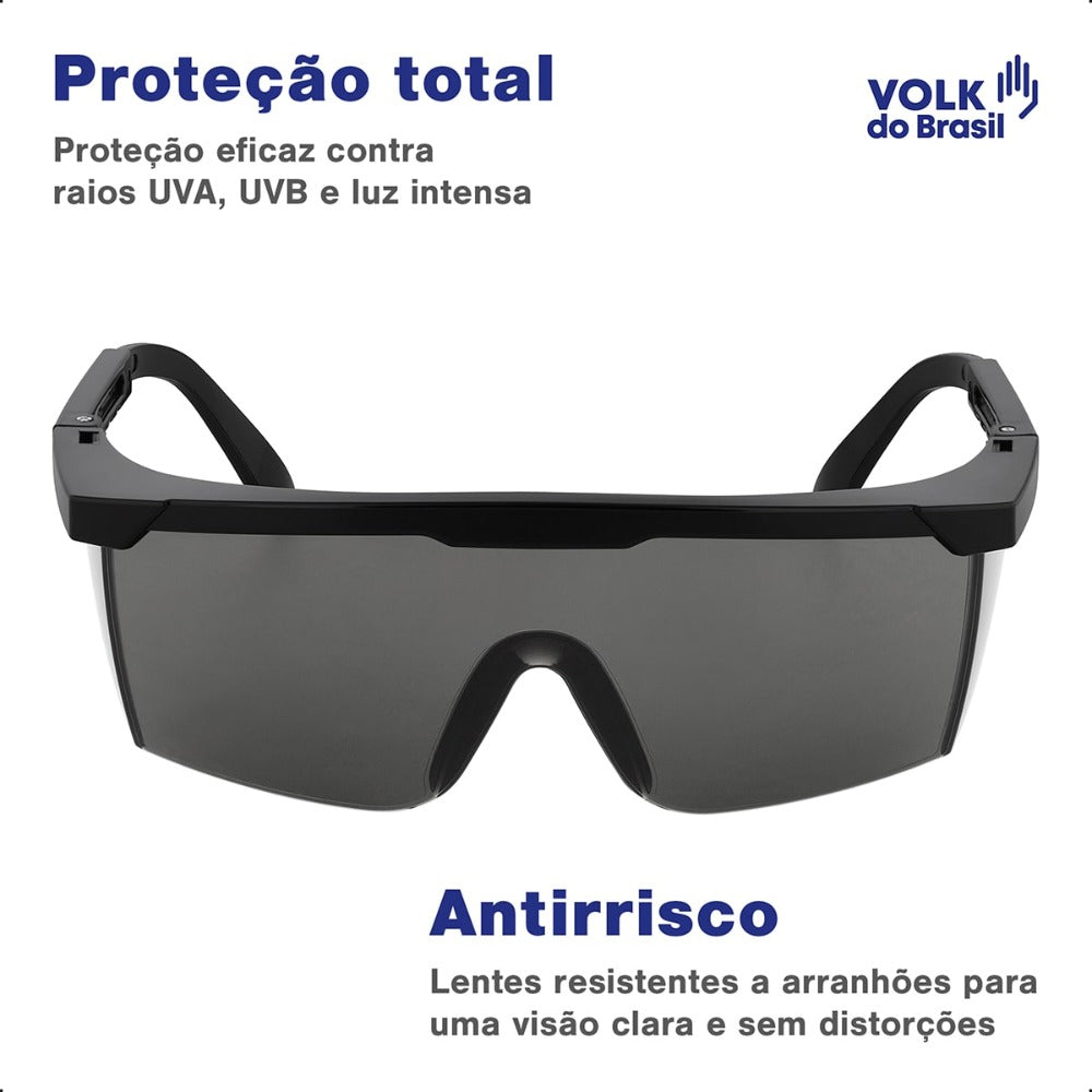 Óculos de Segurança Cinza Frontal e Lateral Lente em Policarbonato Antirrisco Haste Preta Volk Vvision 100 24.24.288.11 C.A 42716