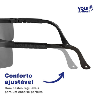 Óculos de Segurança Cinza Frontal e Lateral Lente em Policarbonato Antirrisco Haste Preta Volk Vvision 100 24.24.288.11 C.A 42716