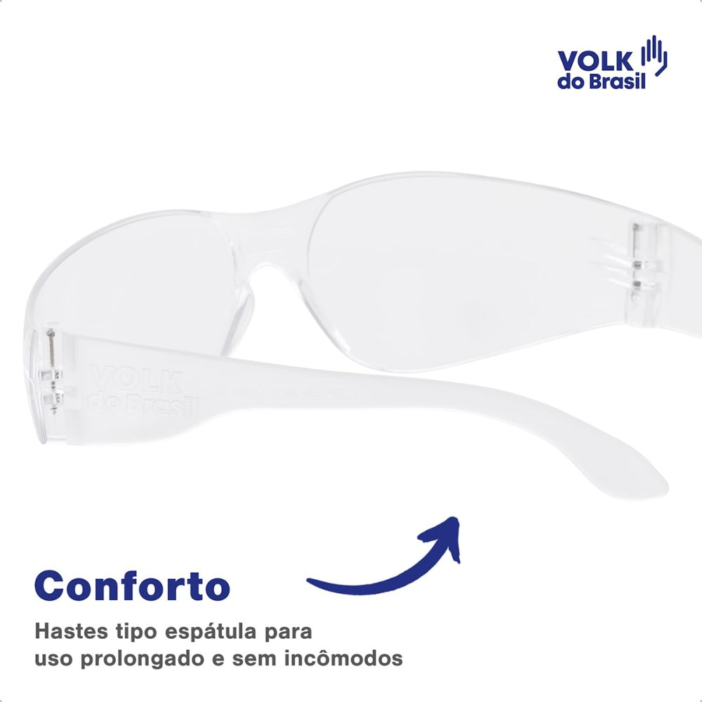 Óculos de Segurança Incolor Frontal Lente em Policarbonato Antirrisco Volk Vvision 200 24.24.290.11 C.A 42717