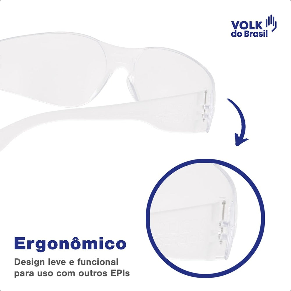 Óculos de Segurança Incolor Frontal Lente em Policarbonato Antirrisco Volk Vvision 200 24.24.290.11 C.A 42717