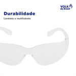 Óculos de Segurança Incolor Frontal Lente em Policarbonato Antirrisco Volk Vvision 200 24.24.290.11 C.A 42717