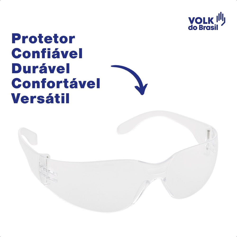 Óculos de Segurança Incolor Frontal Lente em Policarbonato Antirrisco Volk Vvision 200 24.24.290.11 C.A 42717