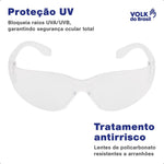 Óculos de Segurança Incolor Frontal Lente em Policarbonato Antirrisco Volk Vvision 200 24.24.290.11 C.A 42717