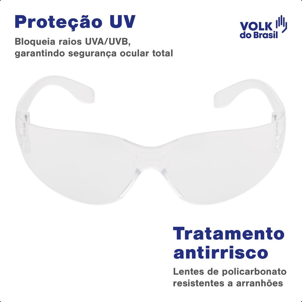 Óculos de Segurança Incolor Frontal Lente em Policarbonato Antirrisco Volk Vvision 200 24.24.290.11 C.A 42717