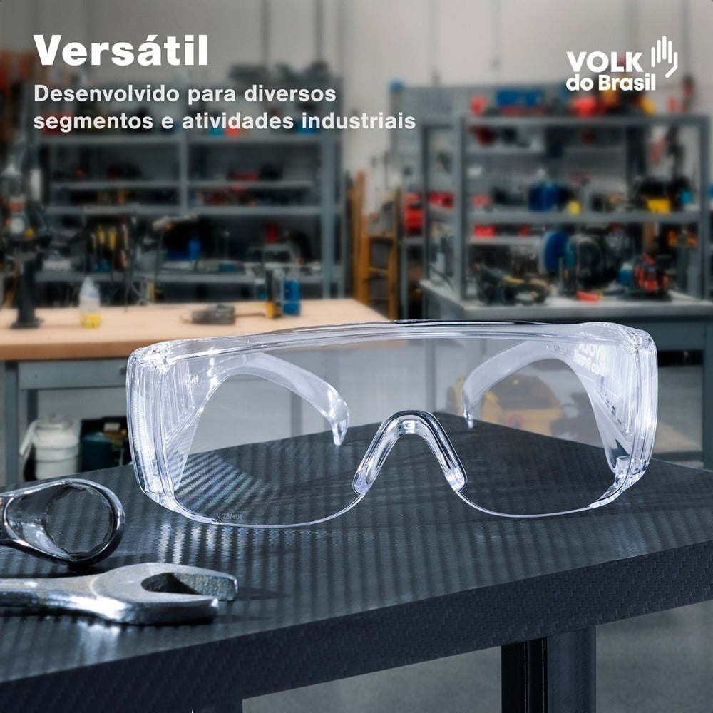 Óculos de Segurança Incolor Frontal e Lateral Lente em Policarbonato Antirrisco Volk Vvision 300 24.24.294.11 C.A 42718