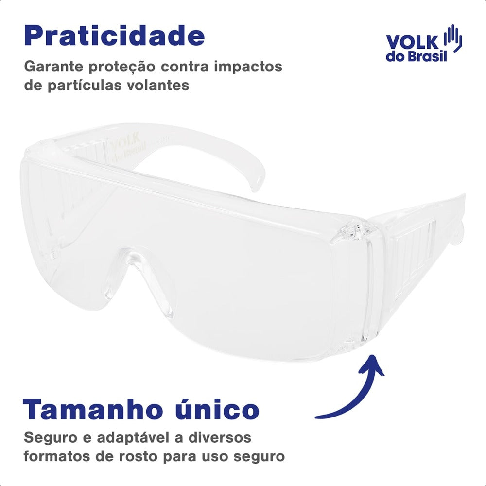 Óculos de Segurança Incolor Frontal e Lateral Lente em Policarbonato Antirrisco Volk Vvision 300 24.24.294.11 C.A 42718