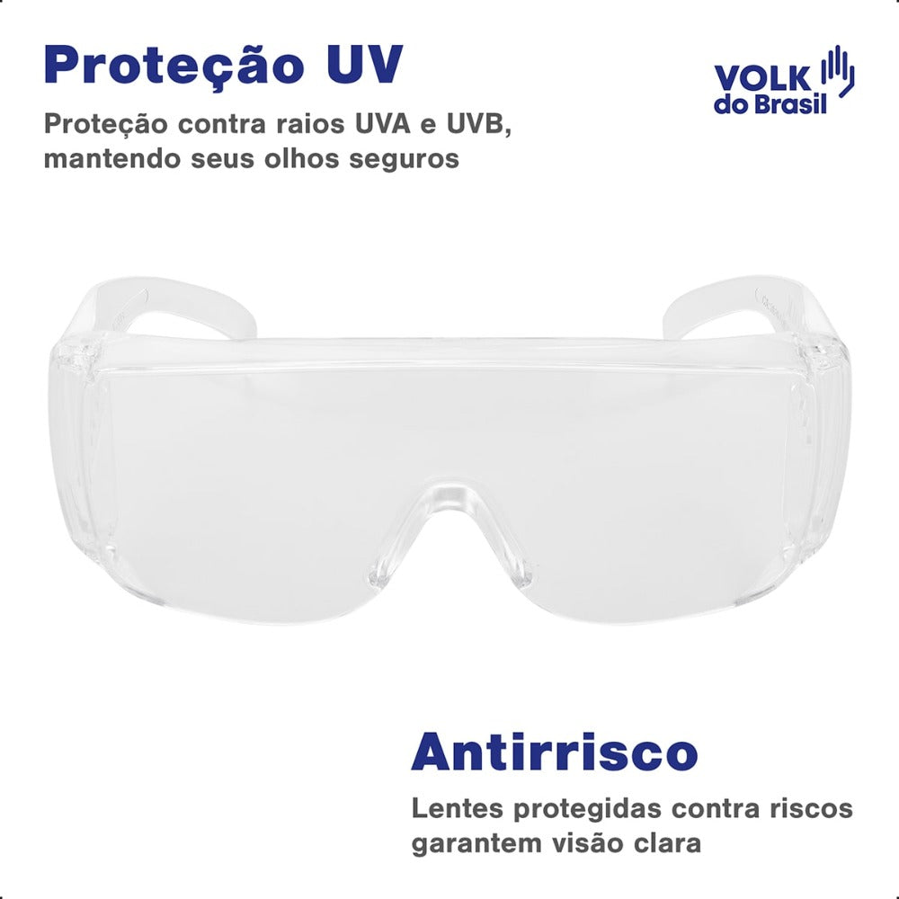 Óculos de Segurança Incolor Frontal e Lateral Lente em Policarbonato Antirrisco Volk Vvision 300 24.24.294.11 C.A 42718