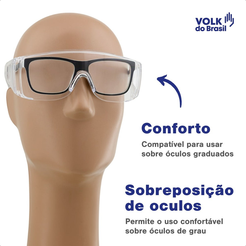 Óculos de Segurança Incolor Frontal e Lateral Lente em Policarbonato Antirrisco Volk Vvision 300 24.24.294.11 C.A 42718