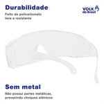 Óculos de Segurança Incolor Frontal e Lateral Lente em Policarbonato Antirrisco Volk Vvision 300 24.24.294.11 C.A 42718
