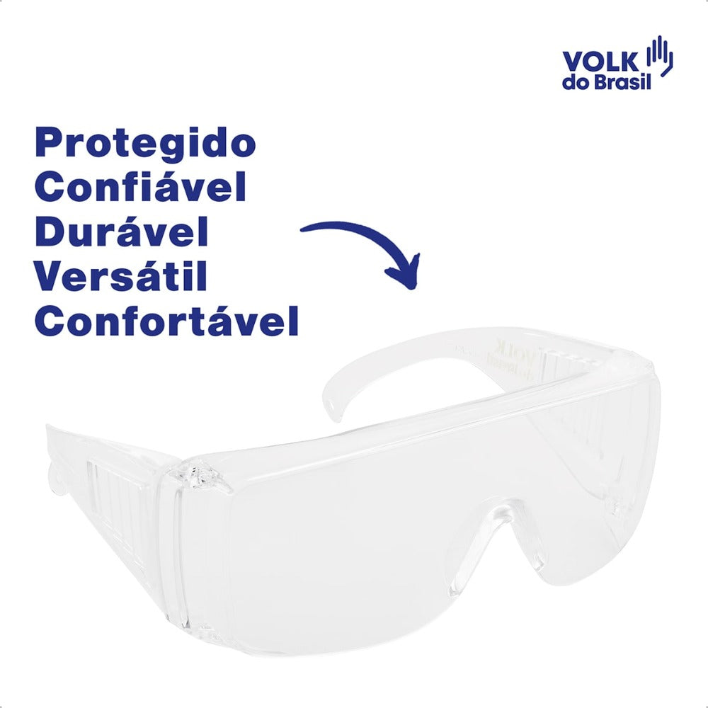 Óculos de Segurança Incolor Frontal e Lateral Lente em Policarbonato Antirrisco Volk Vvision 300 24.24.294.11 C.A 42718