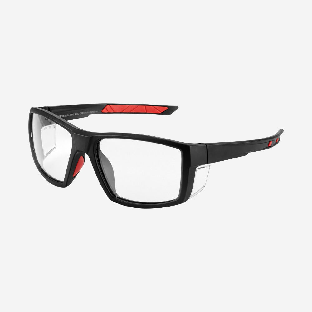 Óculos de Proteção para Grau e Construção Civil Lente Incolor Proteção Frontal e Lateral Armação Preta com Vermelho Super Safety SS RX CA 33870