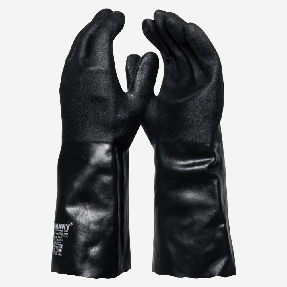 Luva de Proteção Óleos e Graxas Abrasão Produtos Químicos PVC Com Suporte Têxtil Preto Cano 35 cm Danny Petronit DA-12.214 C.A 40304