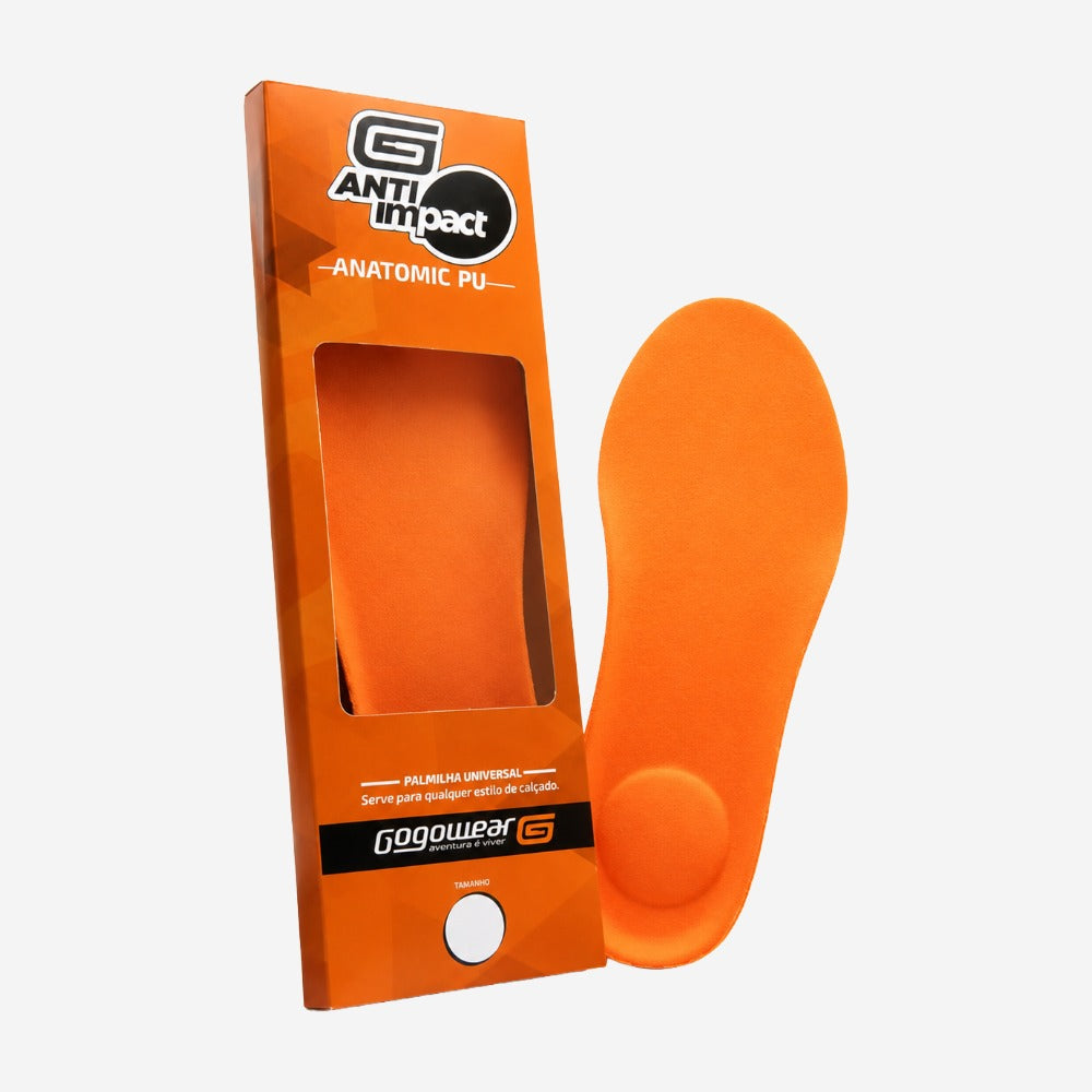 Palmilha Anatômica de PU Anti-impacto Laranja Com Efeito Memória Para Calçados Gogowear Shock Point