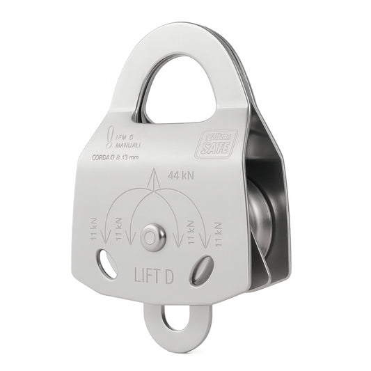 Polia Dupla de Aço Inox Oscilante Para Cordas de 13mm 44 kN Ultra Safe Dupla Lift D USP400870100