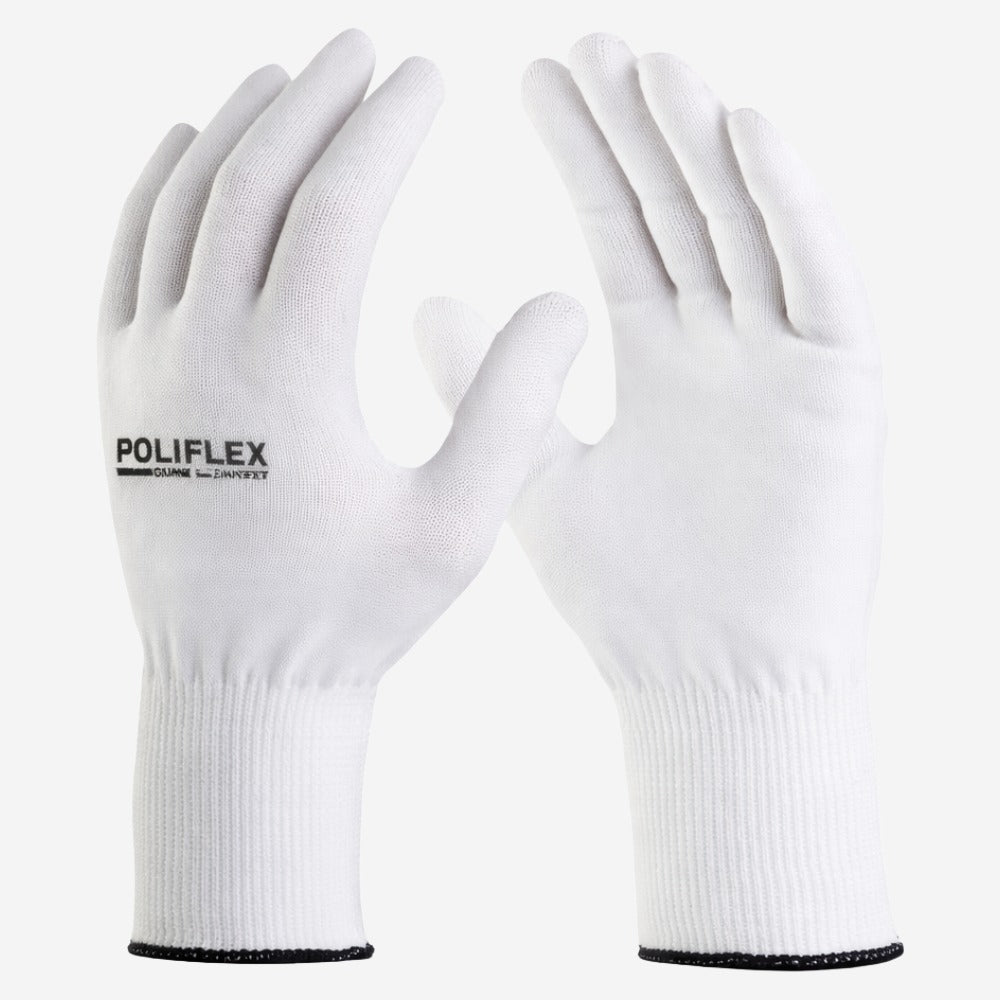 Luva de Proteção Antiestática Abrasão Altas Temperaturas Até 100º C Tricotada em Nylon Branco Danny Poliflex DA-11.100 C.A 26924