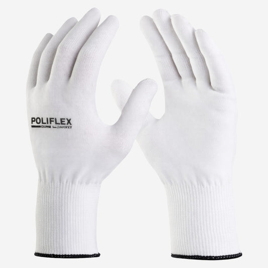 Luva de Proteção Antiestática Abrasão Altas Temperaturas Até 100º C Tricotada em Nylon Branco Danny Poliflex DA-11.100 C.A 26924