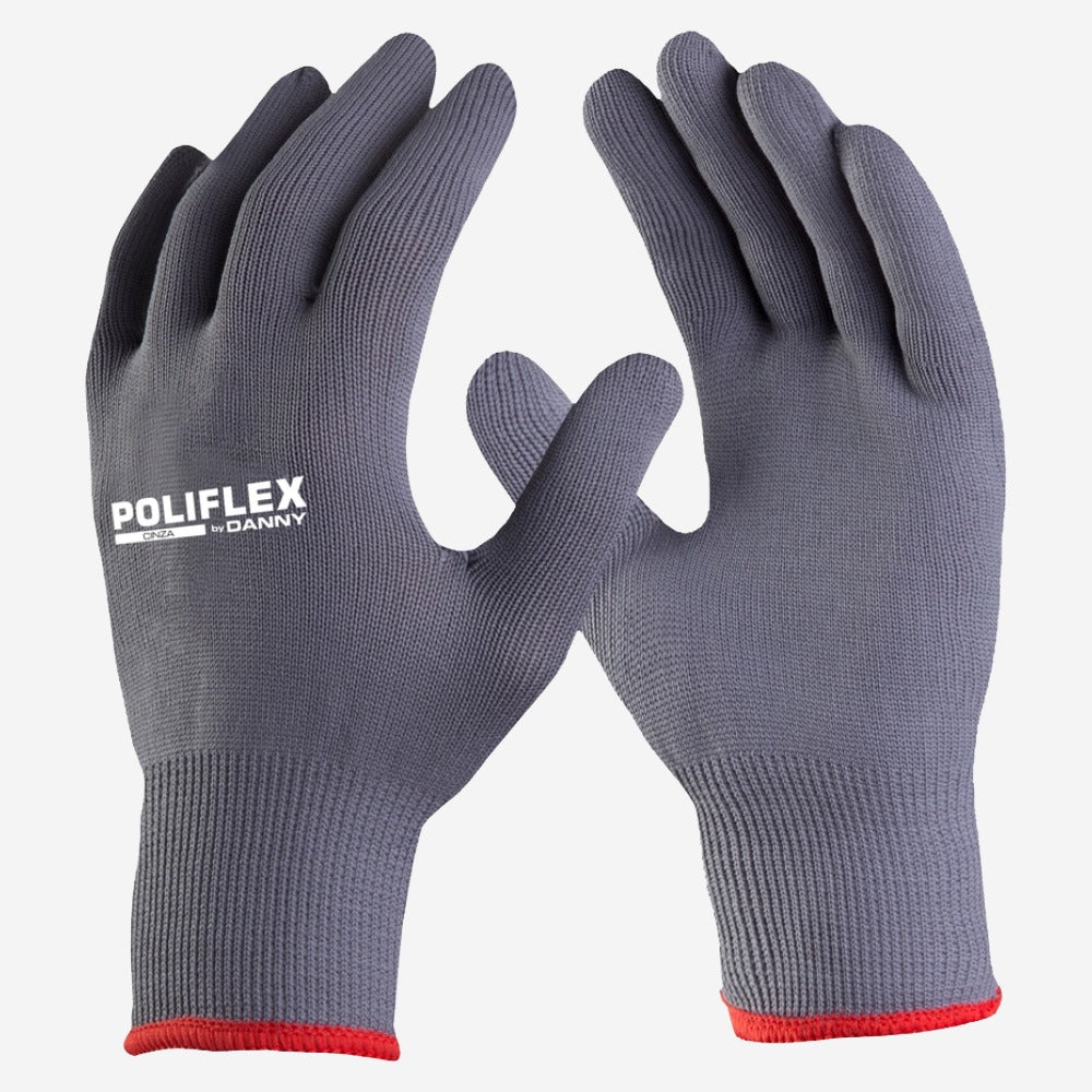 Luva de Proteção Antiestática Abrasão Altas Temperaturas Até 100º C Tricotada em Nylon Cinza Danny Poliflex DA-11.100 C.A 26924