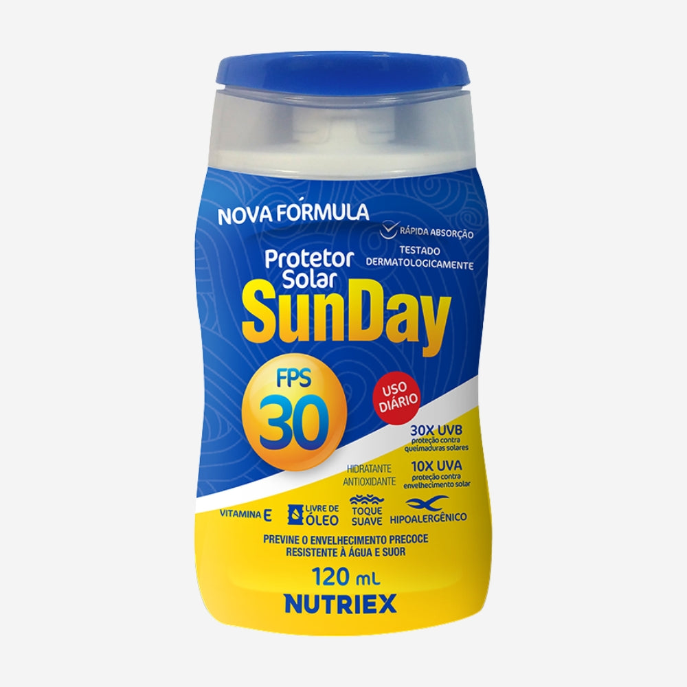 Protetor Solar Corporal 120 mL FPS 30 UVA e UVB Hipoalergênico Resistente à Água Nutriex Sunday 61903