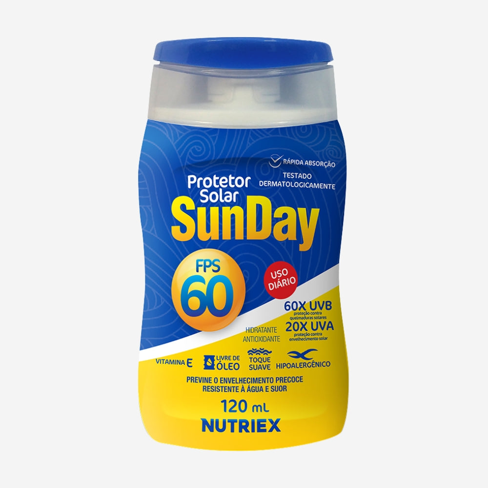 Protetor Solar Corporal 120 mL FPS 60 UVA e UVB Hipoalergênico Resistente à Água Nutriex Sunday 63040