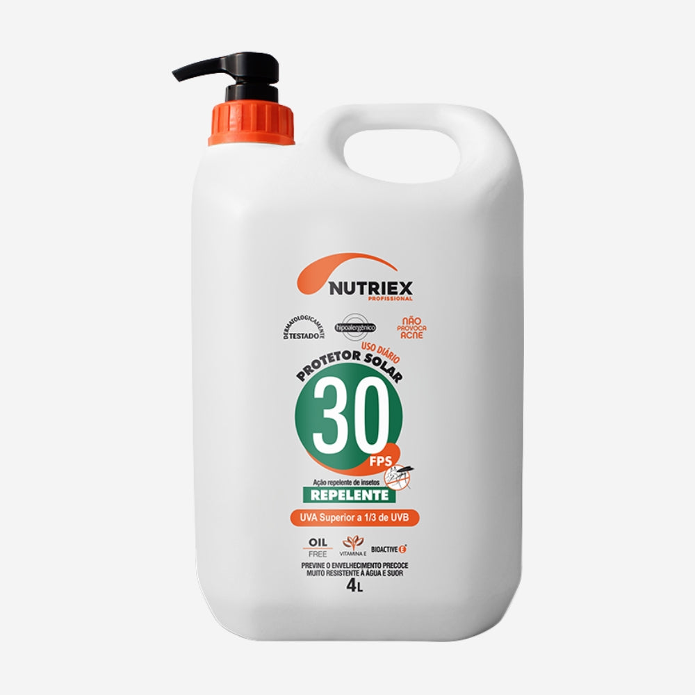 Protetor Solar Corporal Com Repelente 4 Litros FPS 30 1/3 UVA Hipoalergênico Resistente à Água Nutriex Profissional 61077