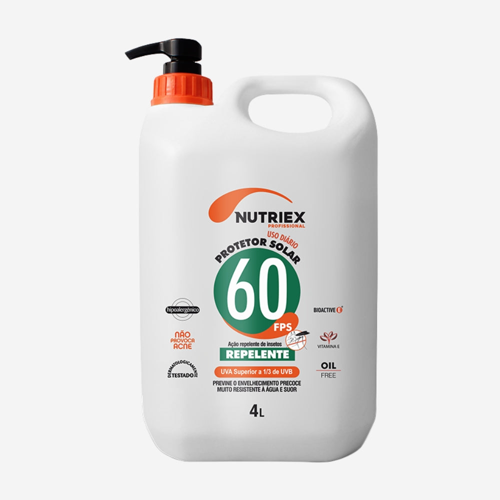 Protetor Solar Corporal Com Repelente 4 Litros FPS 60 1/3 UVA Hipoalergênico Resistente à Água Nutriex Profissional 62851