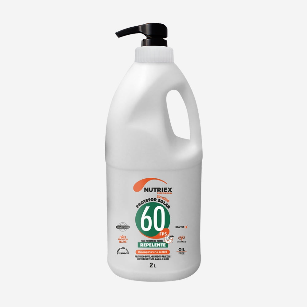 Protetor Solar Corporal Com Repelente 2 Litros FPS 60 1/3 UVA Hipoalergênico Resistente à Água Nutriex Profissional 62844