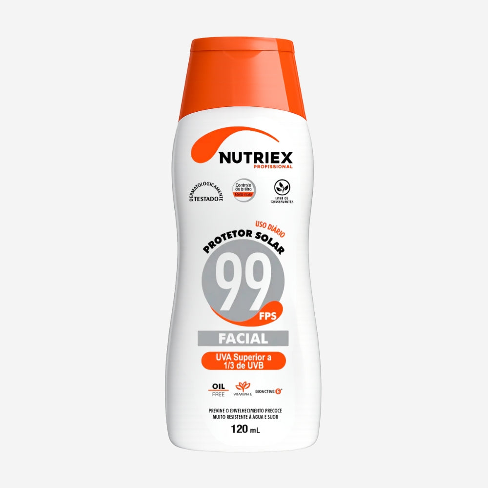 Protetor Solar Facial 120 mL FPS 99 1/3 UVA Hipoalergênico Resistente à Água Nutriex Profissional 9230293