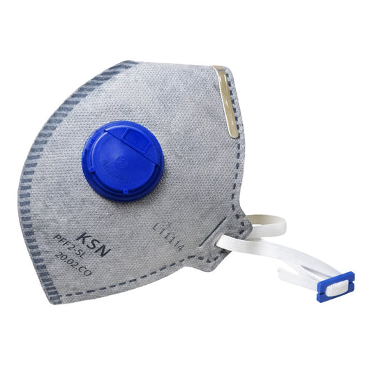 Respirador Descartável PFF-2 Cinza Com Válvula Carvão Ativado Com Elástico Na Nuca KSN 20.02 CO C.A 10579