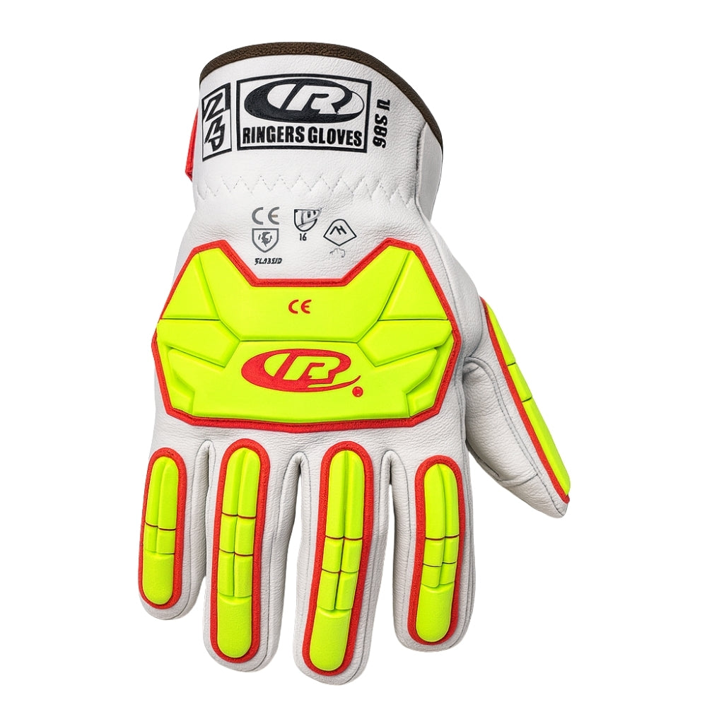 Luva de Proteção Anti-impacto Anticorte Couro de Cabra Branca e Amarela Ansell RINGERS R665 CA 44320