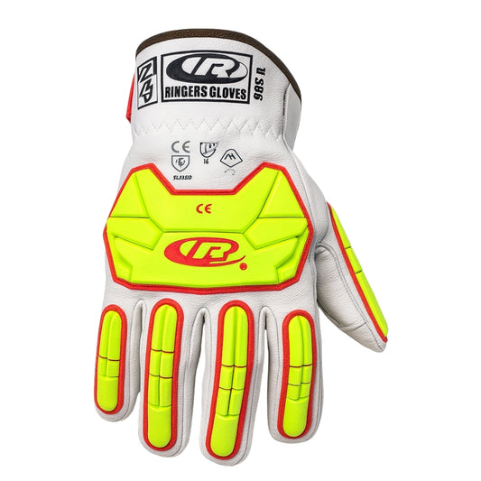 Luva de Proteção Anti-impacto Anticorte Couro de Cabra Branca e Amarela Ansell RINGERS R665 CA 44320