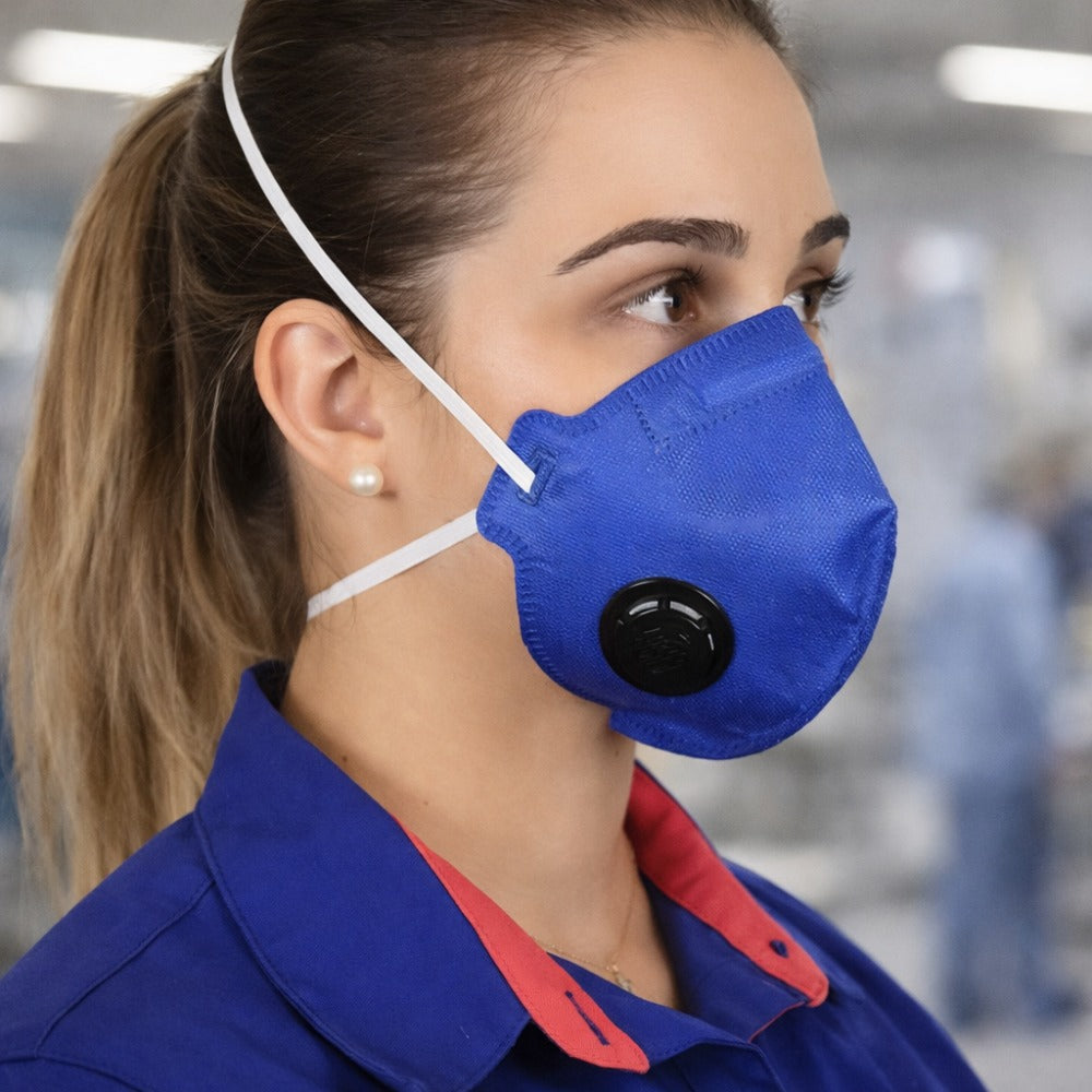 Respirador Descartável PFF-2 Azul Com Válvula Carvão Ativado Com Elástico Na Nuca Camper 800370 C.A 38943