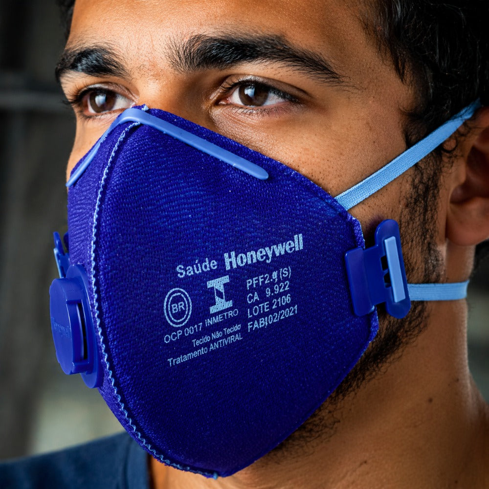 Respirador Descartável PFF-2 Azul Com Válvula Com Elástico Na Nuca Honeywell RE.P2.AV-BR C.A 9823