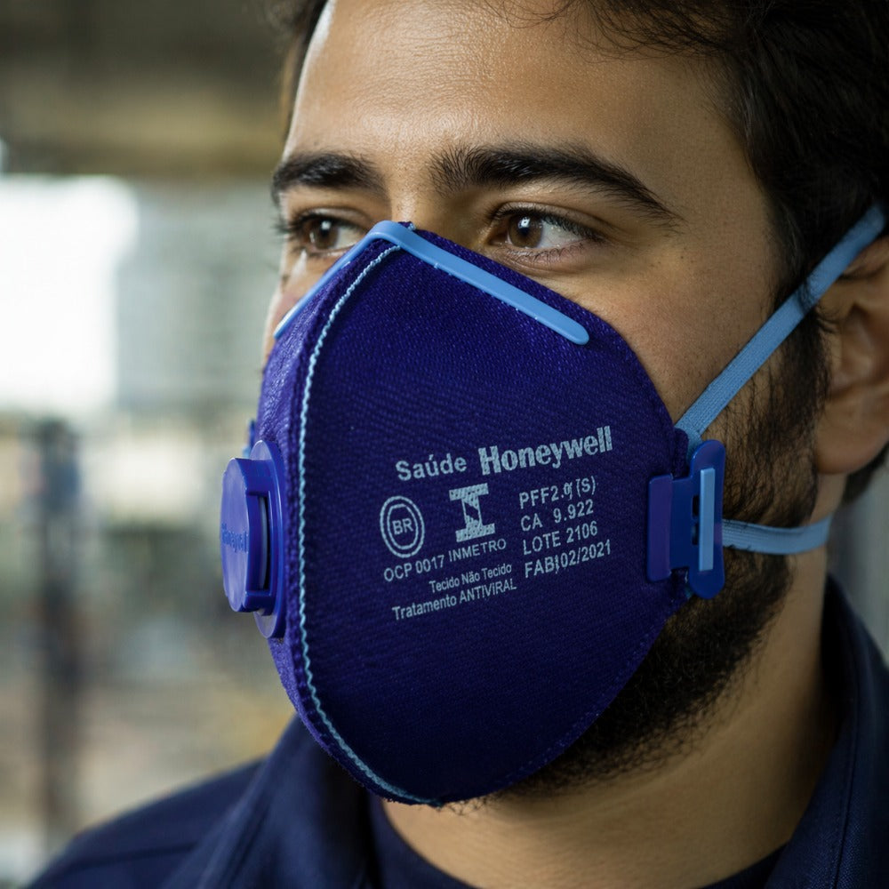 Respirador Descartável PFF-2 Azul Com Válvula Com Elástico Na Nuca Honeywell RE.P2.AV-BR C.A 9823